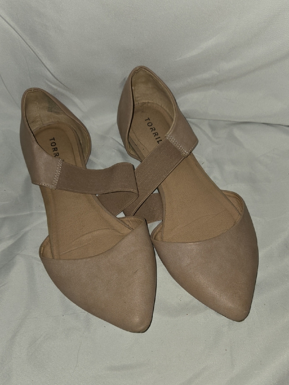 torrid Taupe Pointed D'Orsay Flats with Elastic Cross Straps